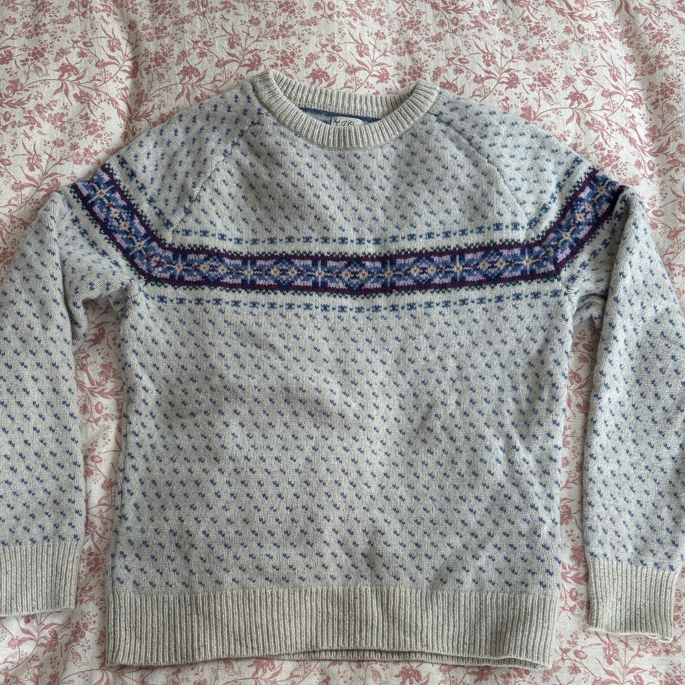 J. Crew Purple and Oatmeal Crewneck Merino Wool Sweater